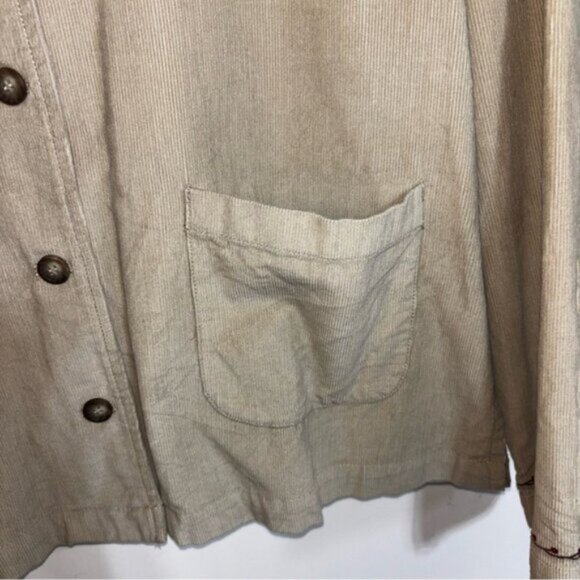 Appleseeds Beige Embroidered Women's Jacket Large Corduroy Button Up Chore Coat - Picture 3 of 8